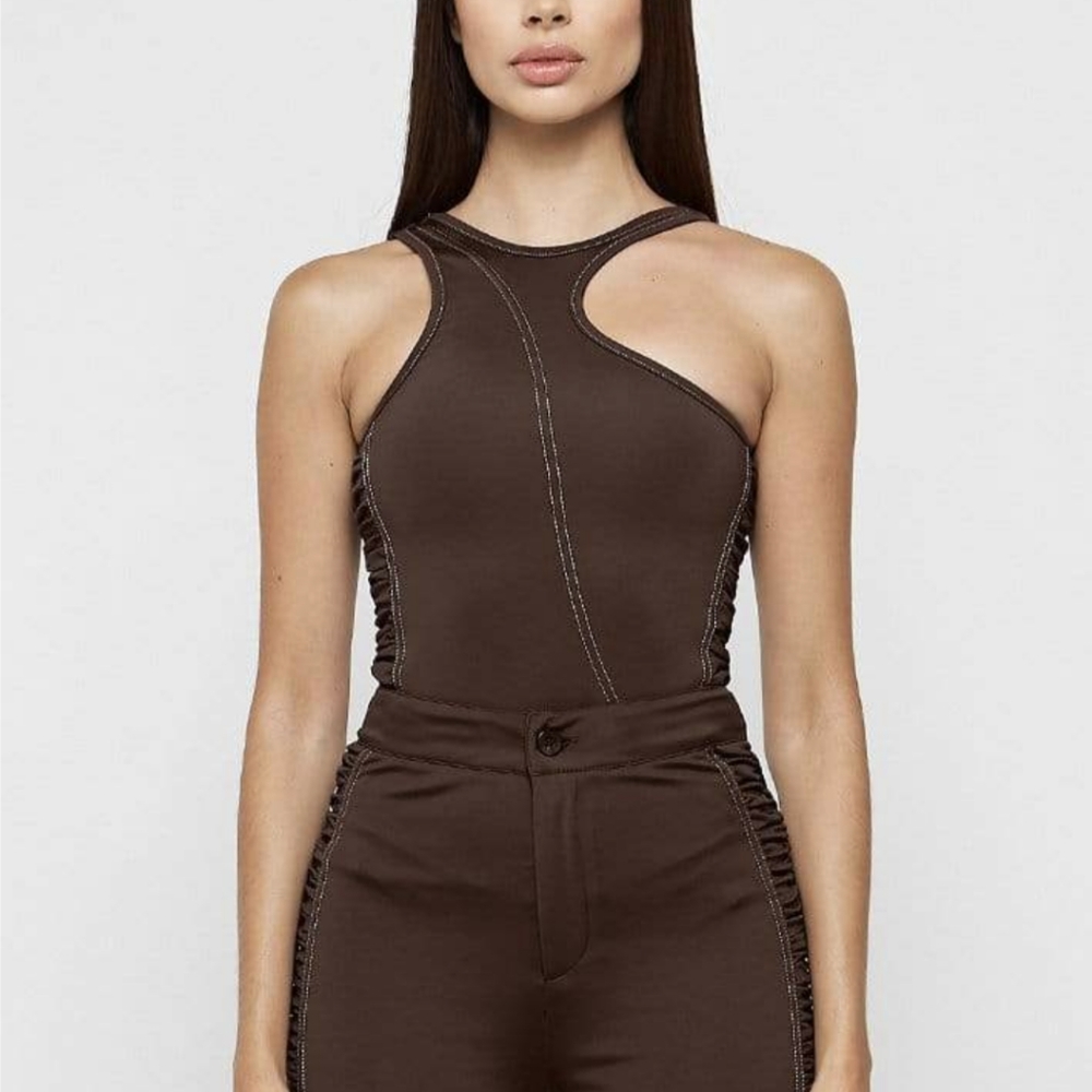 Asymmetric Ruched Side Bodysuit